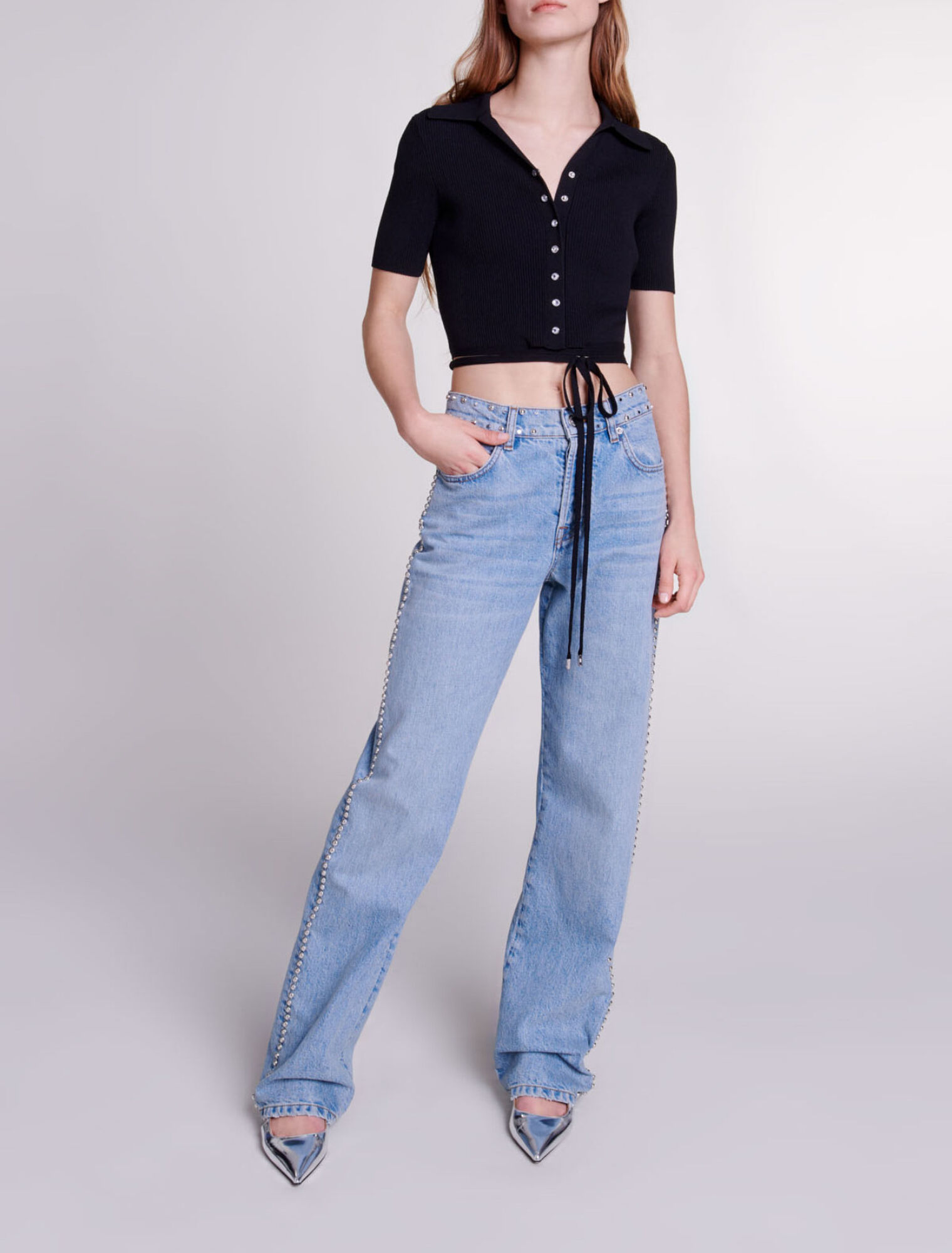 Knit crop top with ties