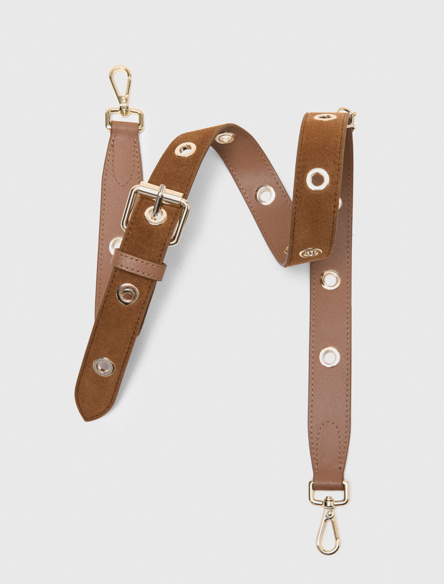 Suede shoulder strap with eyelets