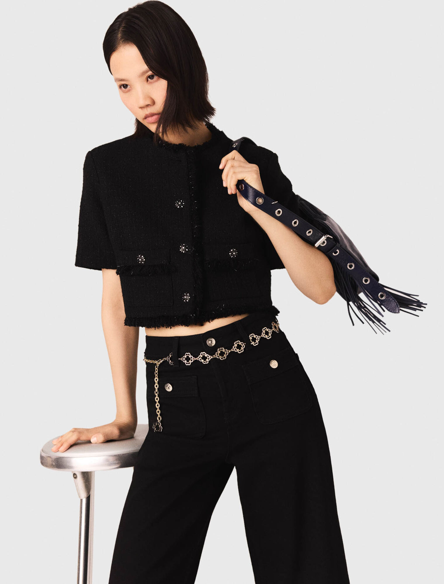 Short shiny tweed jacket