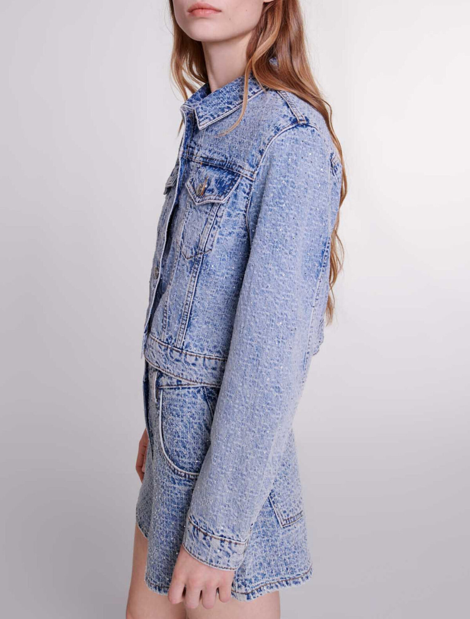 Diamond and jacquard denim shorts