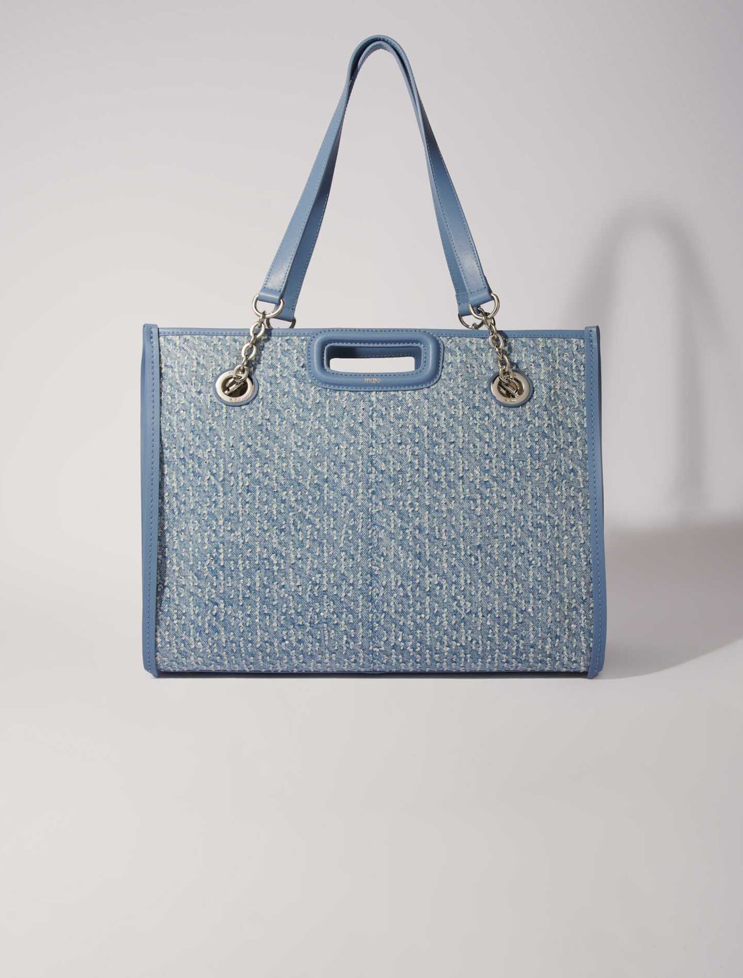 Denim and rhinestone tote bag