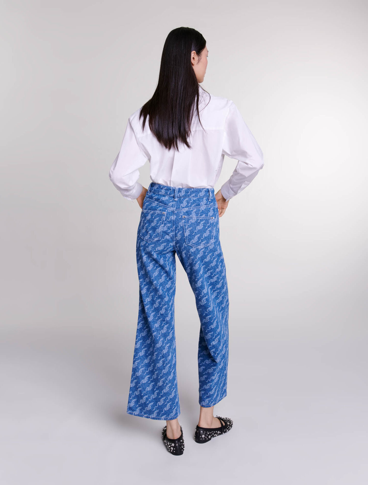 Wide-leg patterned jeans