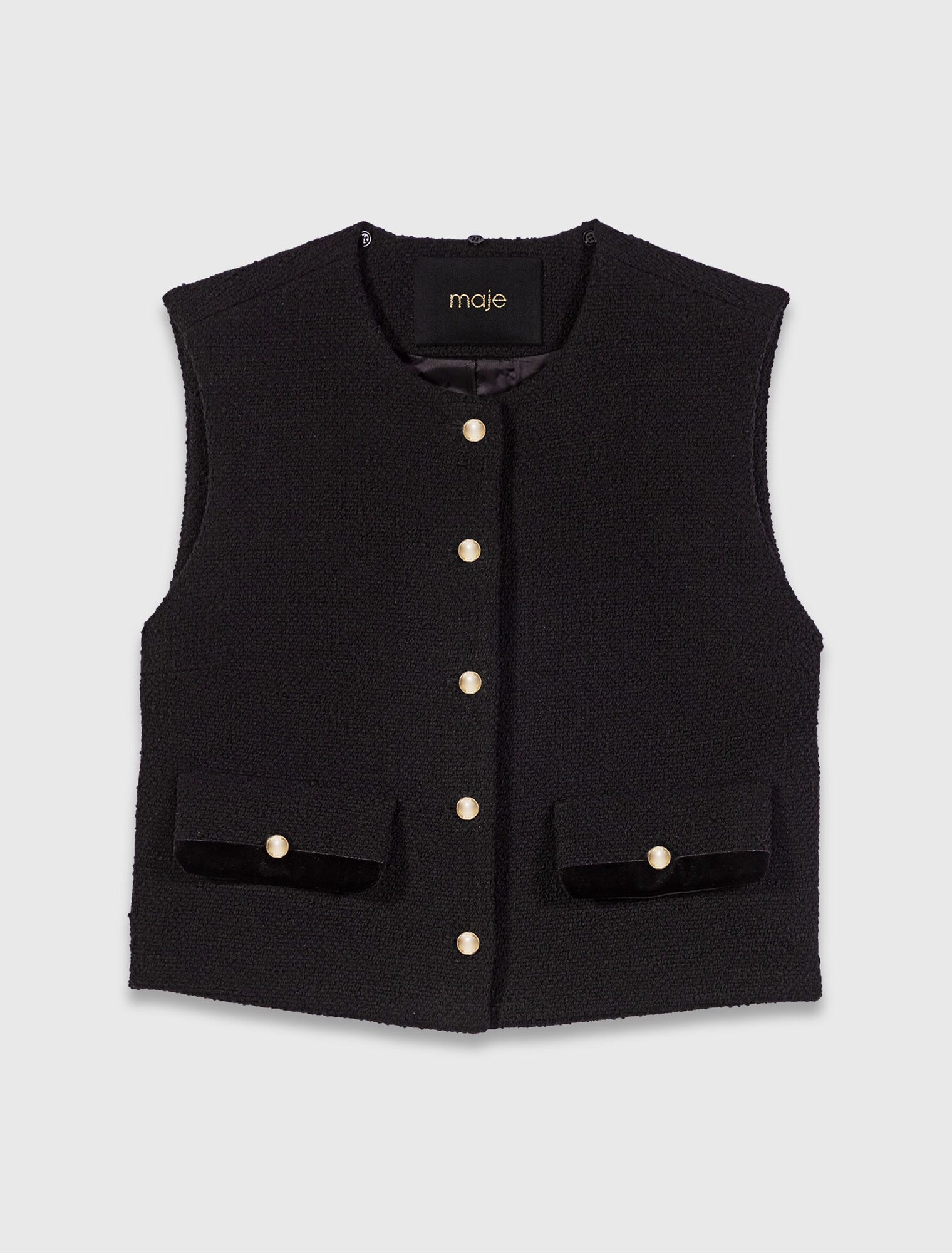 Tweed top with velvet trim