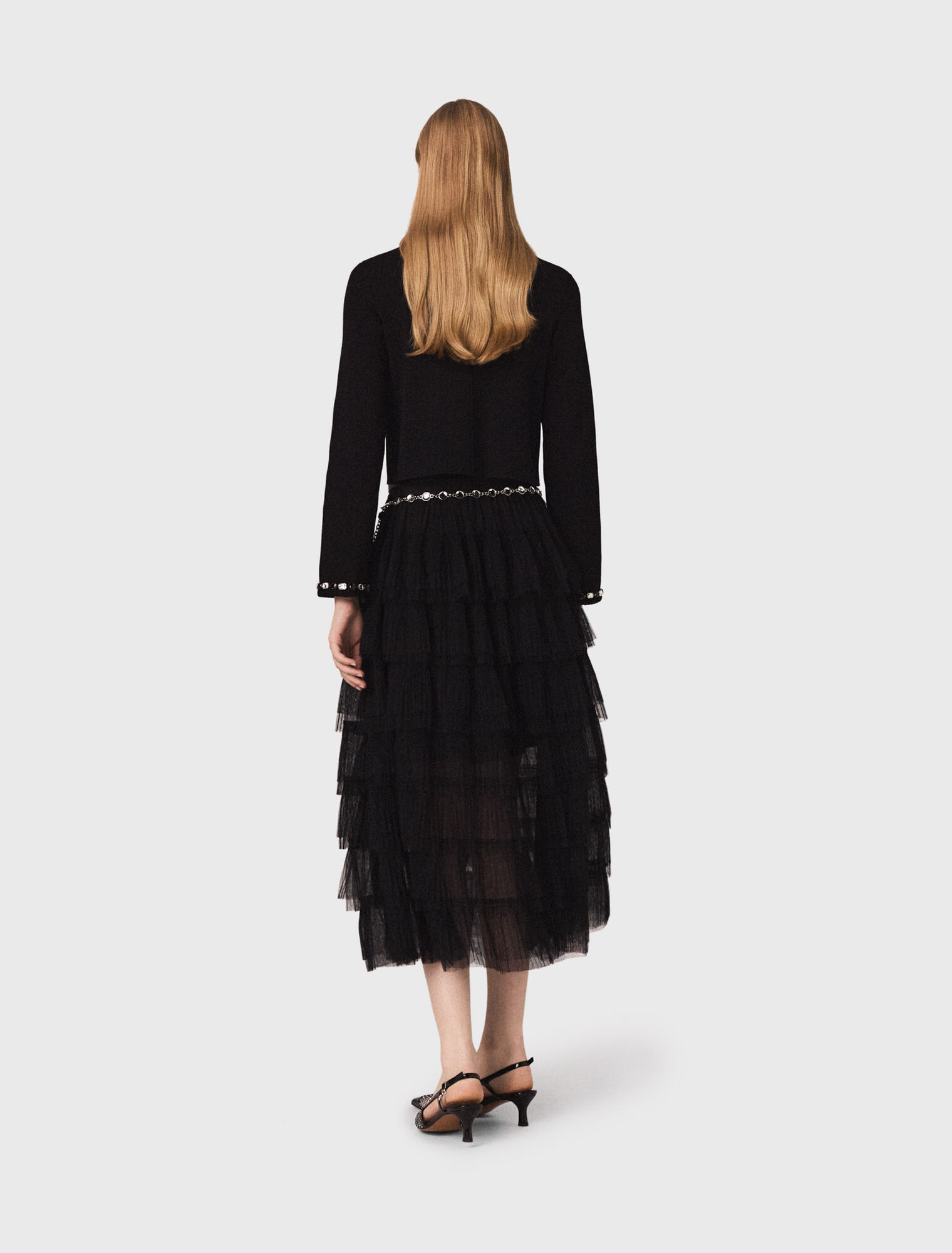 Cropped jewellery detail cardigan