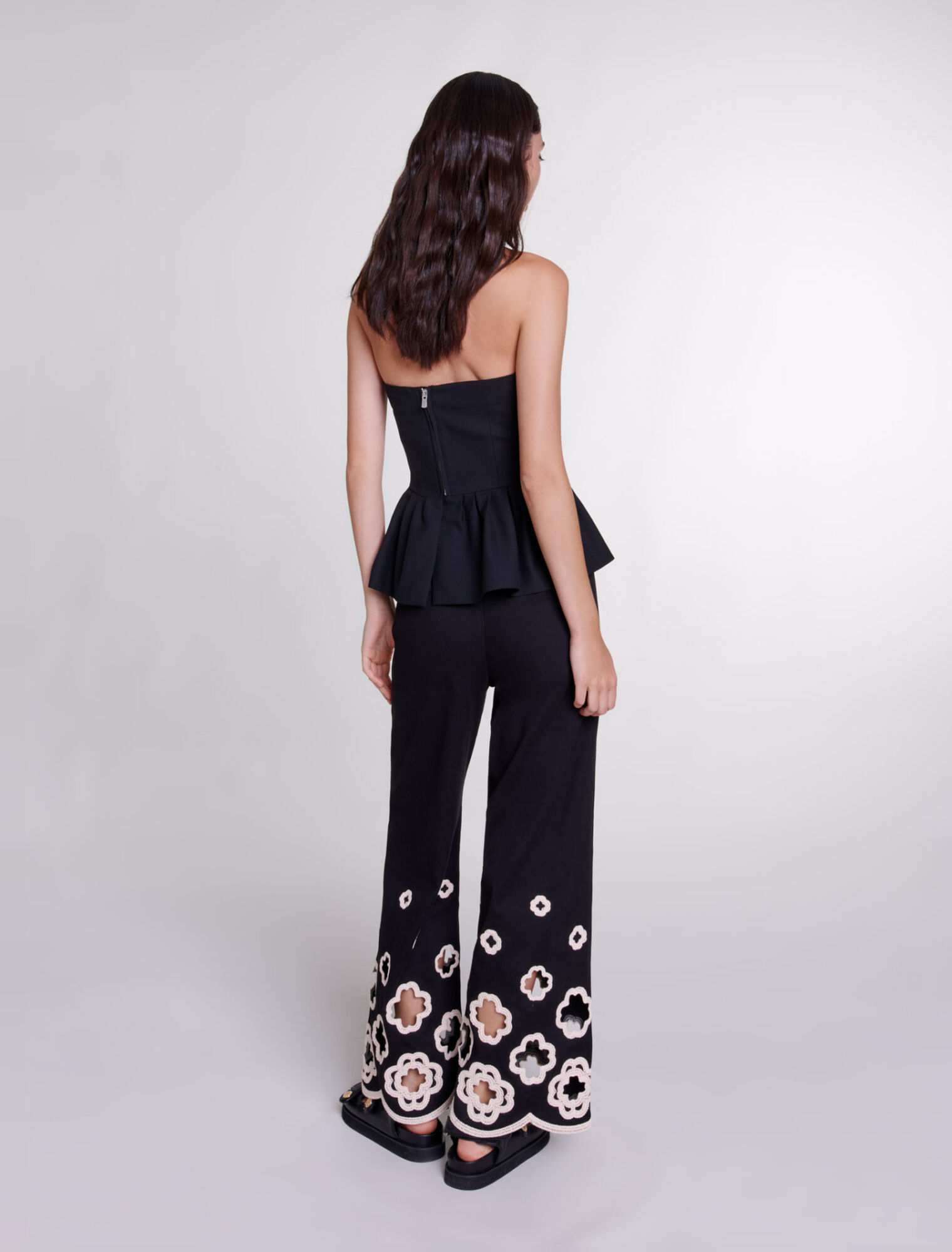 Wide-leg crochet trousers