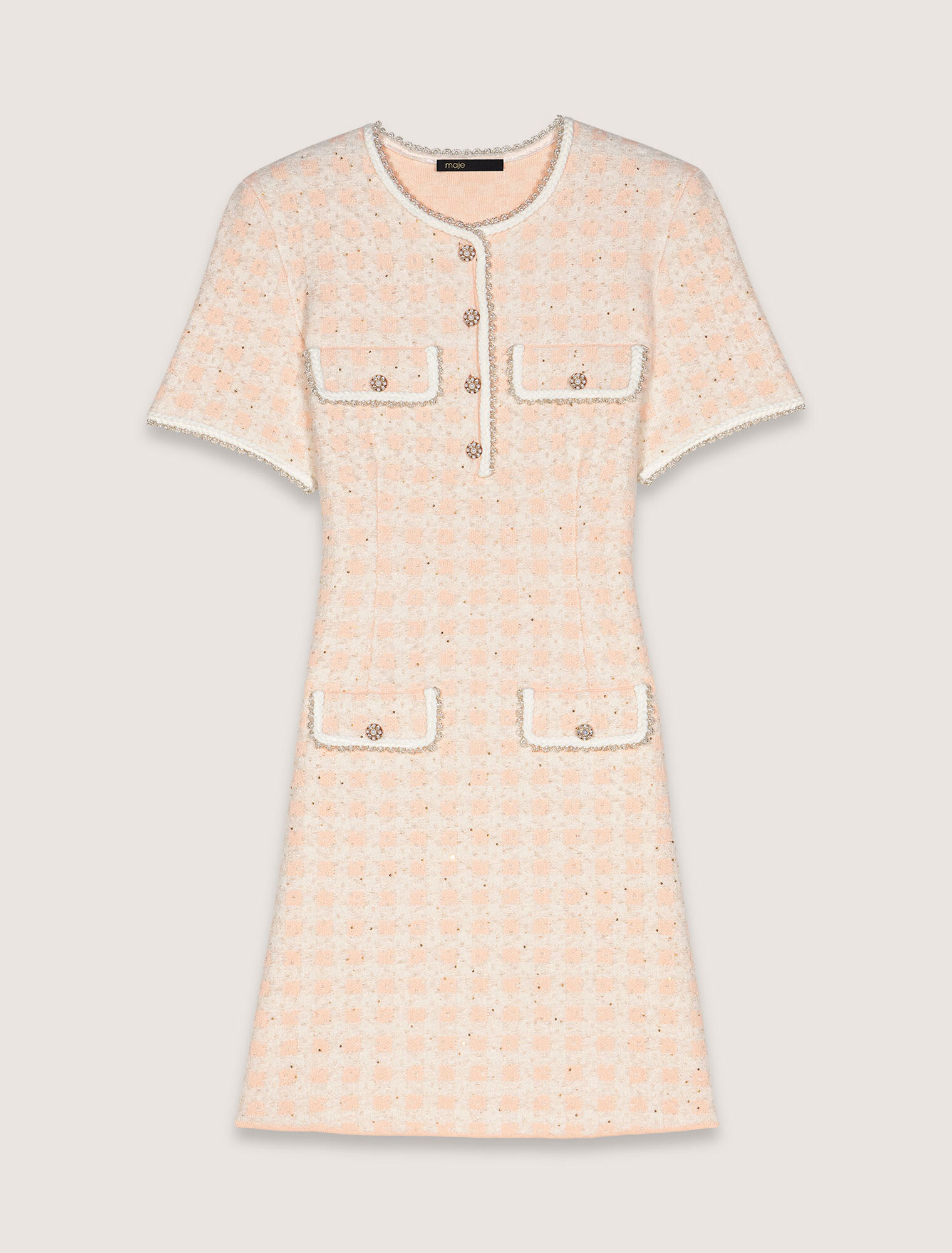 Tweed-effect knit short dress