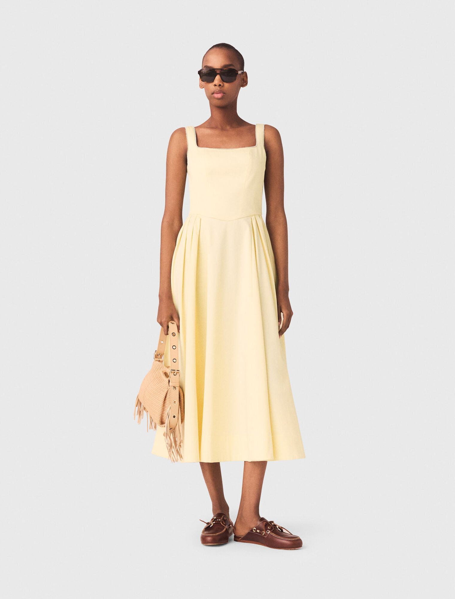 Flared rhinestone-trim midi dress