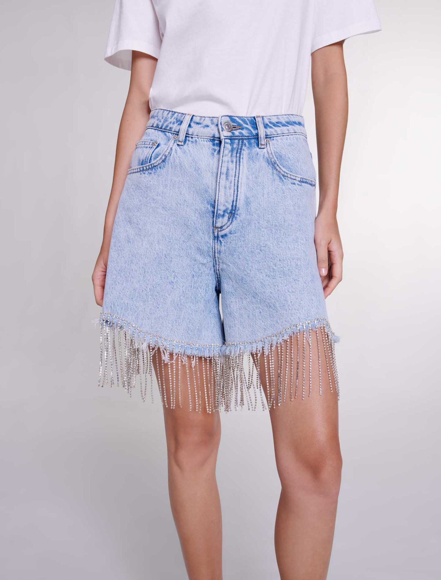 Rhinestone denim shorts