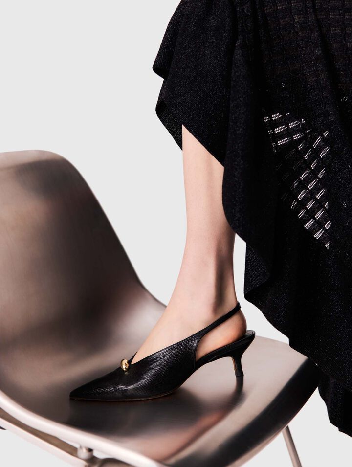 Pointed embossed leather slingbacks