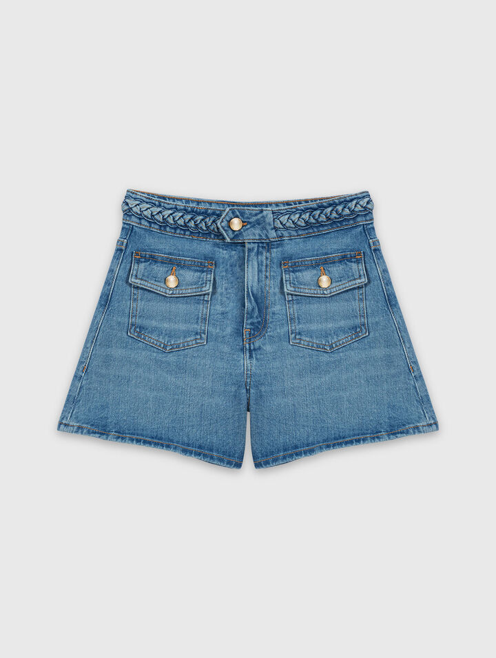 Braided denim shorts