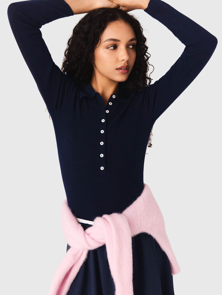 Polo collar ribbed jumper