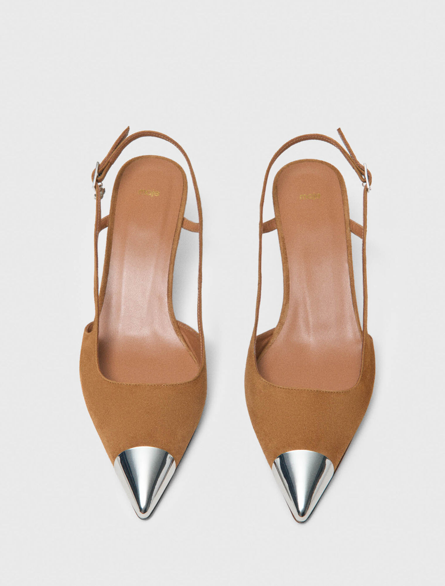 Metallic-toe suede pumps