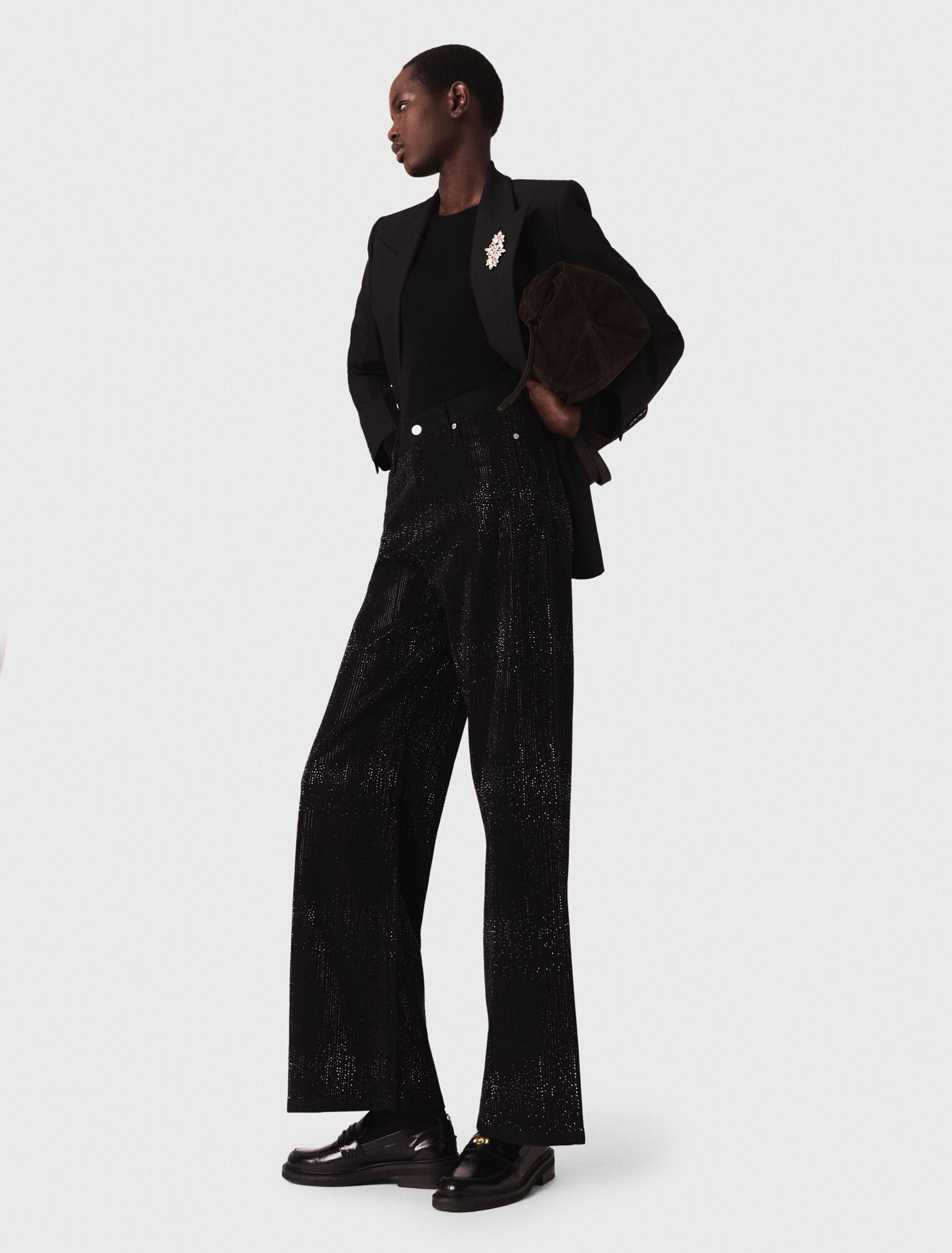 Wide-leg rhinestone jeans