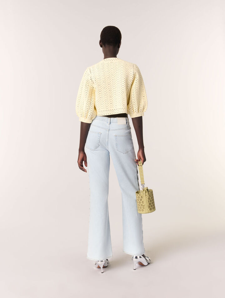 Cropped rhinestone crochet cardigan