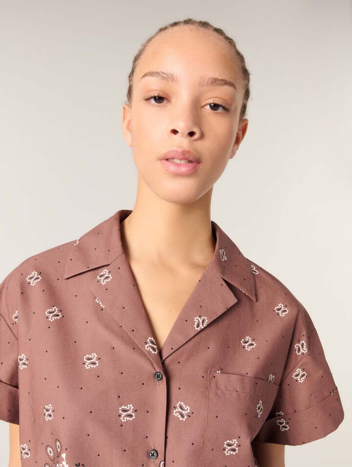 Patterned rhinestone cropped shirt Patterned rhinestone cropped shirt