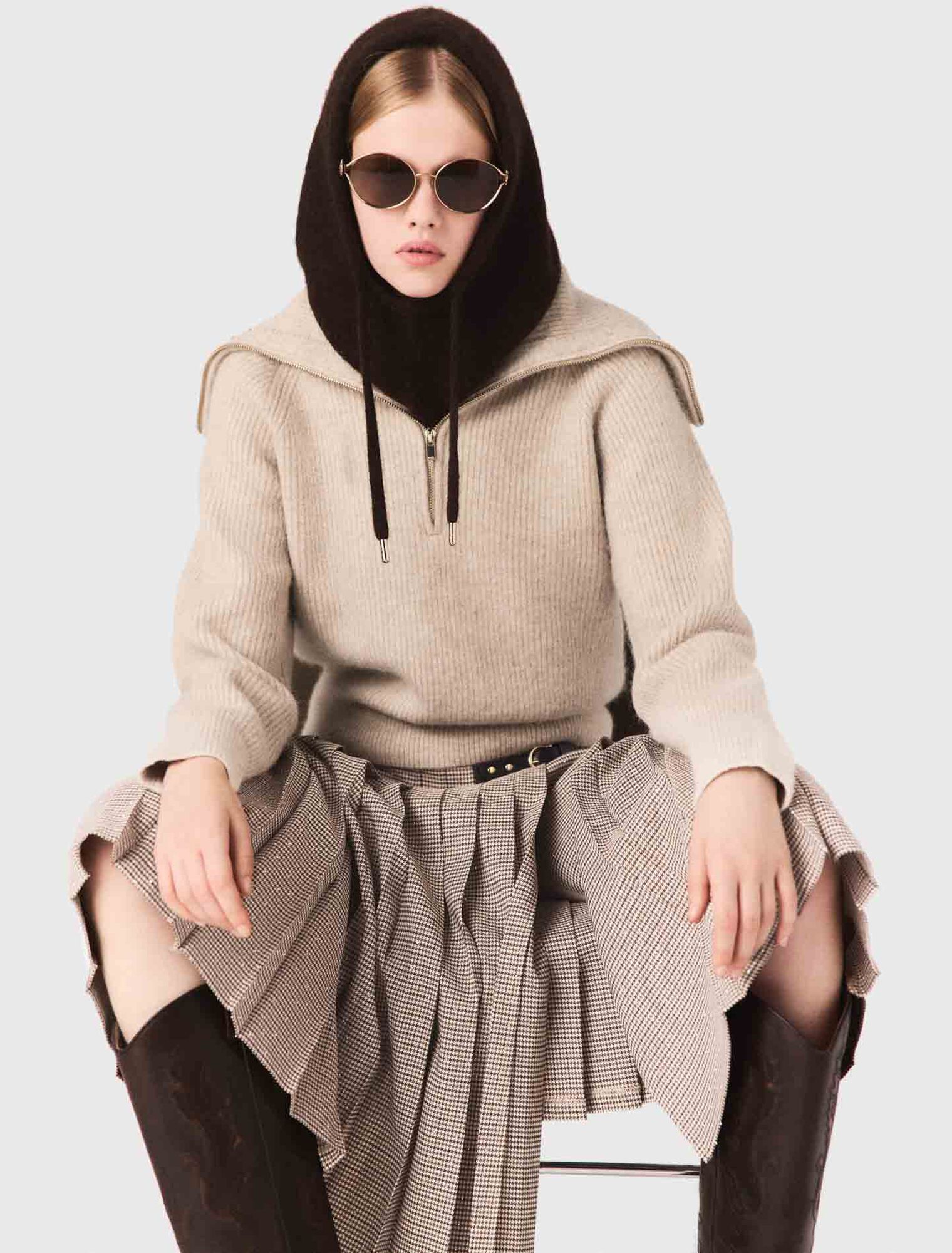 Rhinestone jumper with half-zip collar