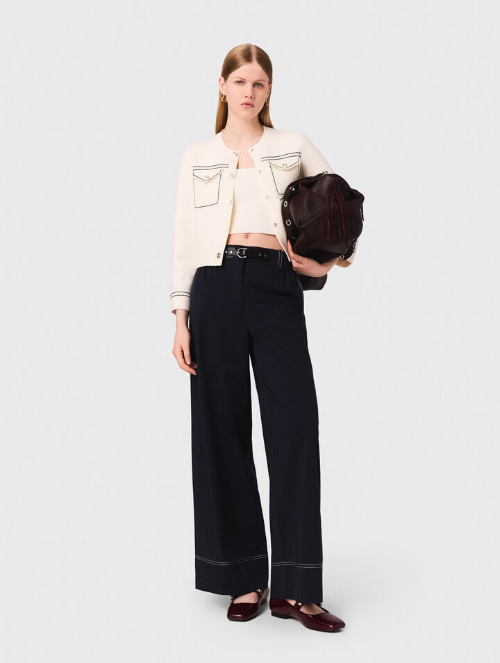 Topstitched cropped cardigan