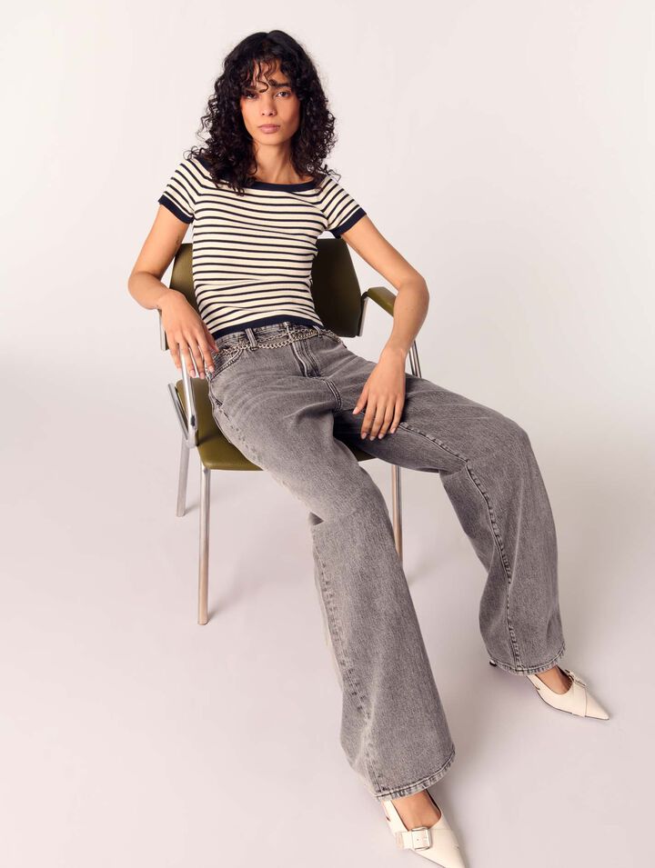 Wide-leg jeans with chain-link belt