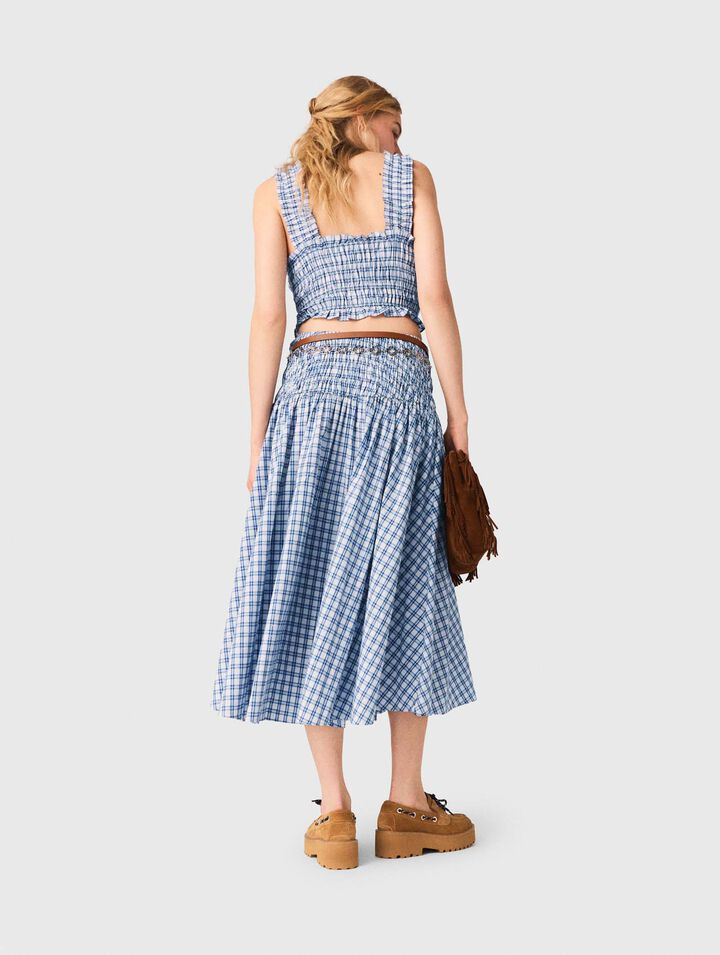 Smocked rhinestone cotton top