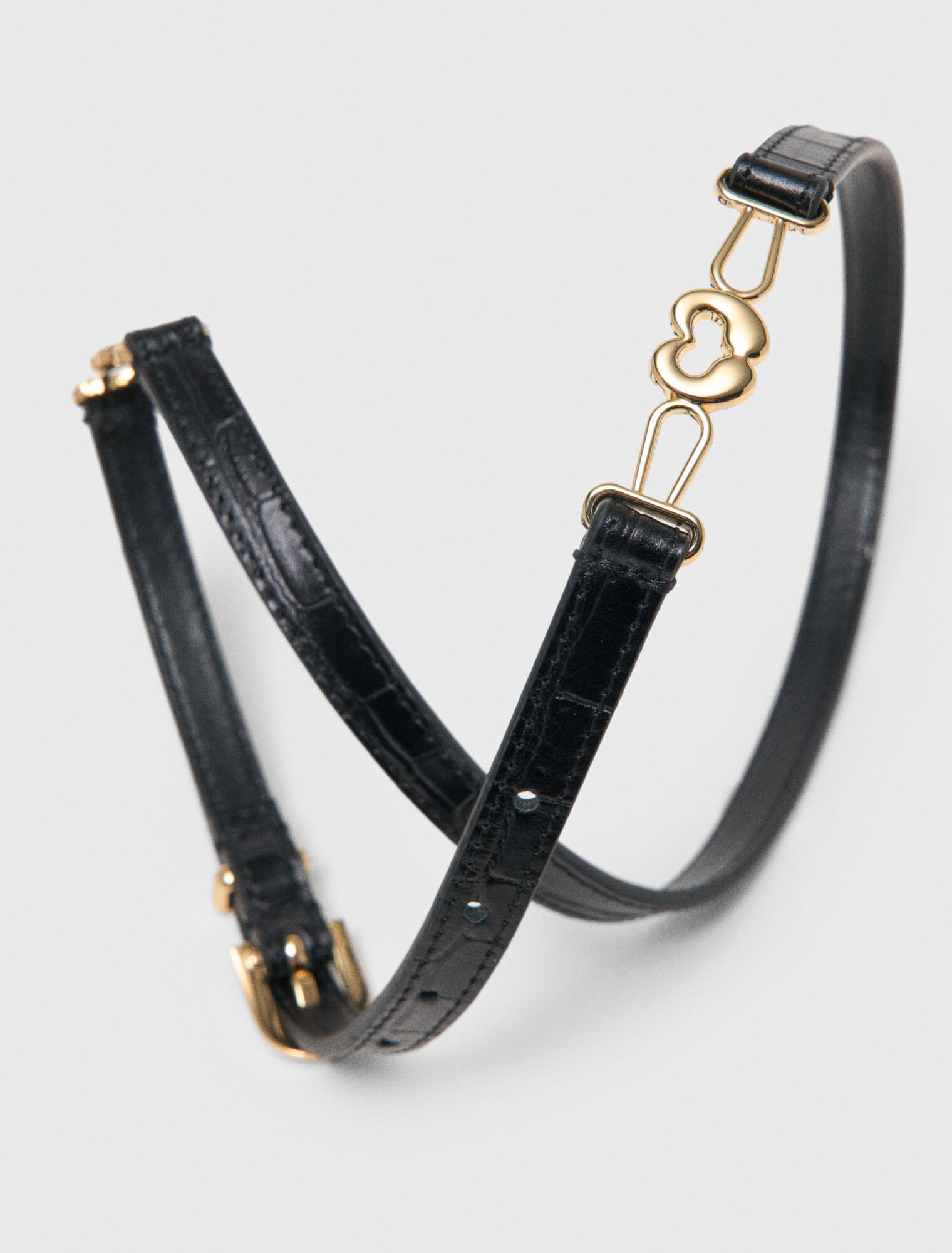 Slim croc-effect leather belt
