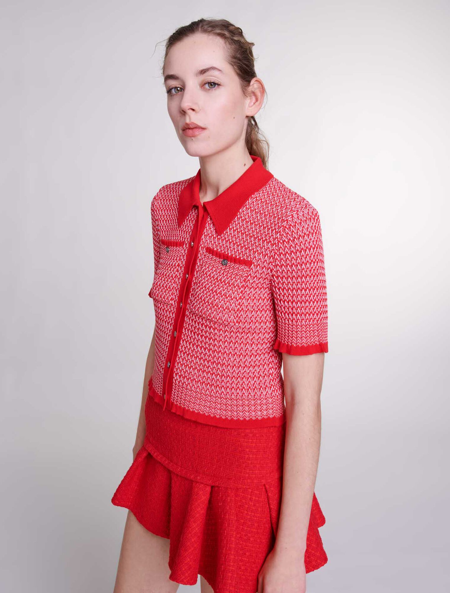 Cropped herringbone polo shirt