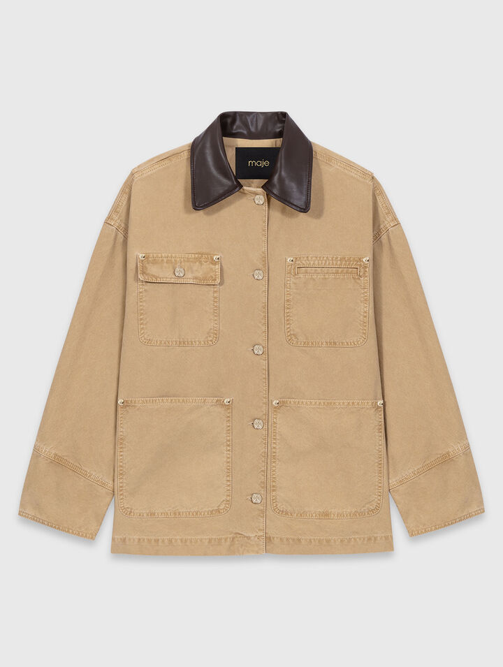 Denim jacket with pleated back