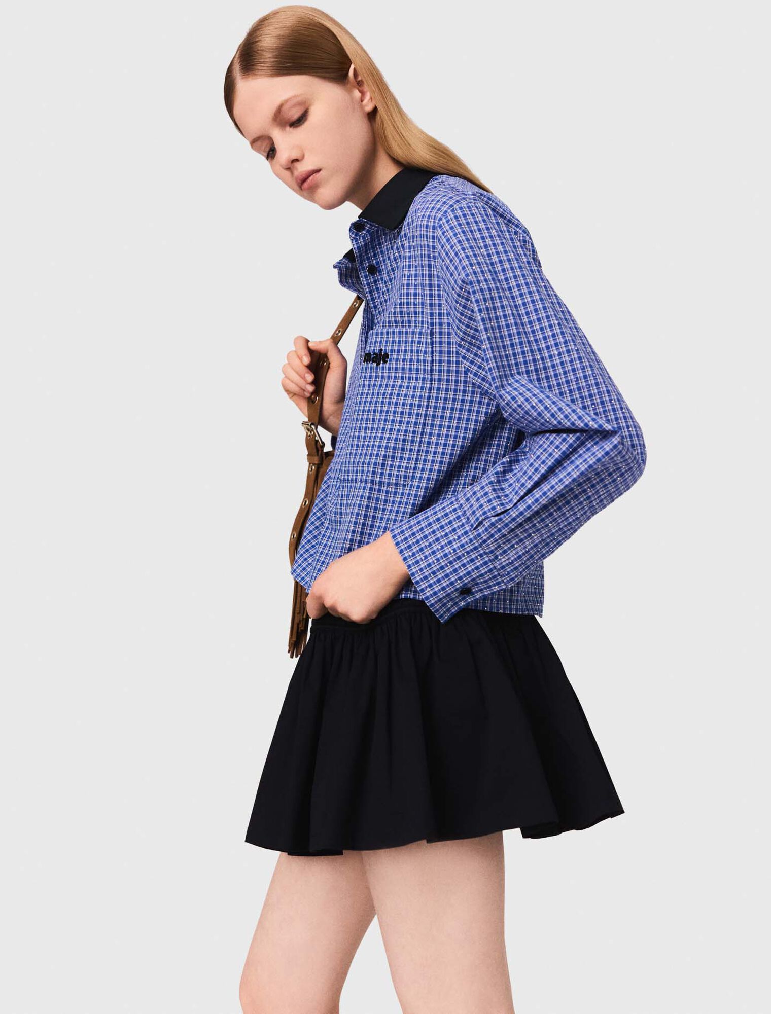 Rhinestone shirt with removable col