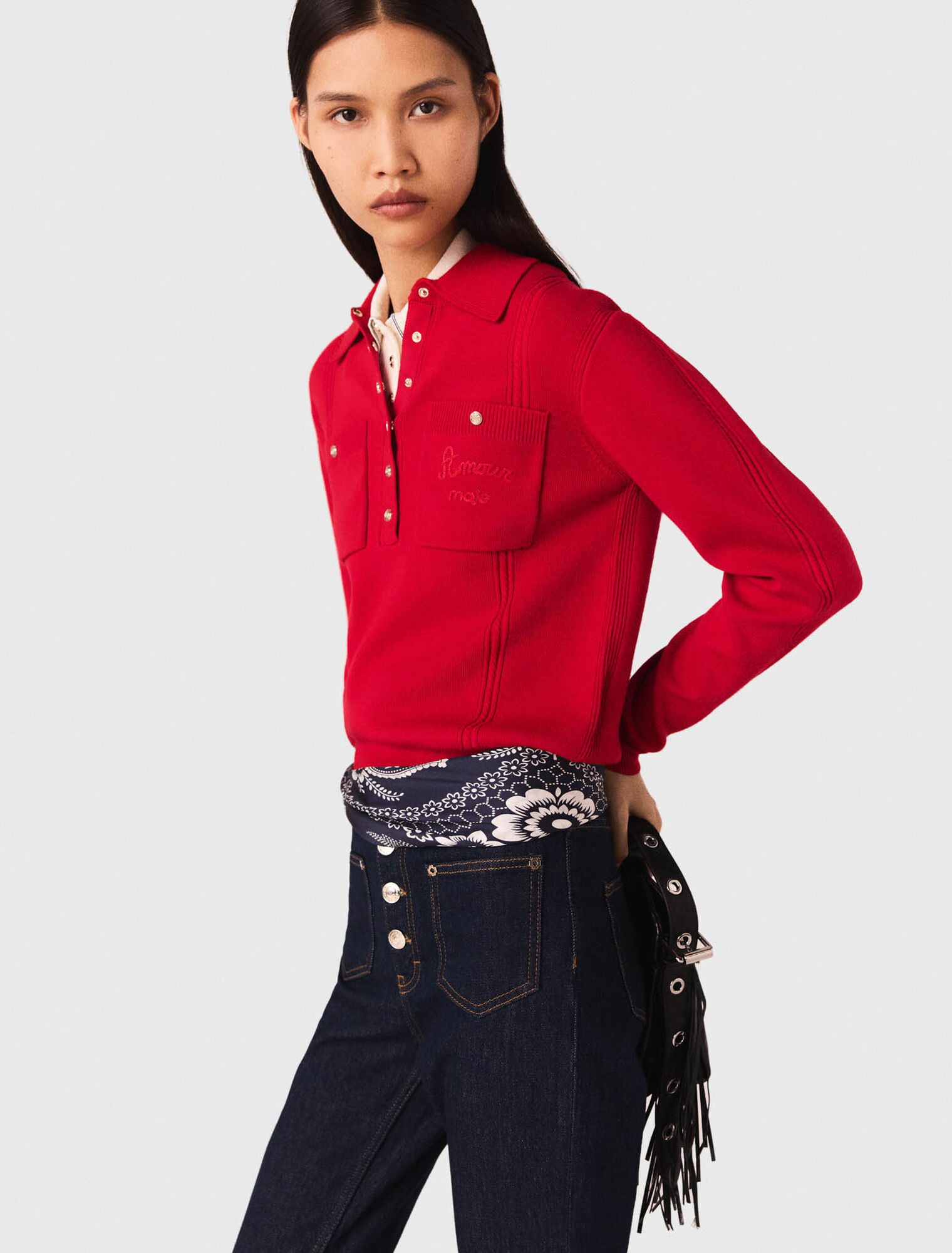 Polo collar jumper with embroidery