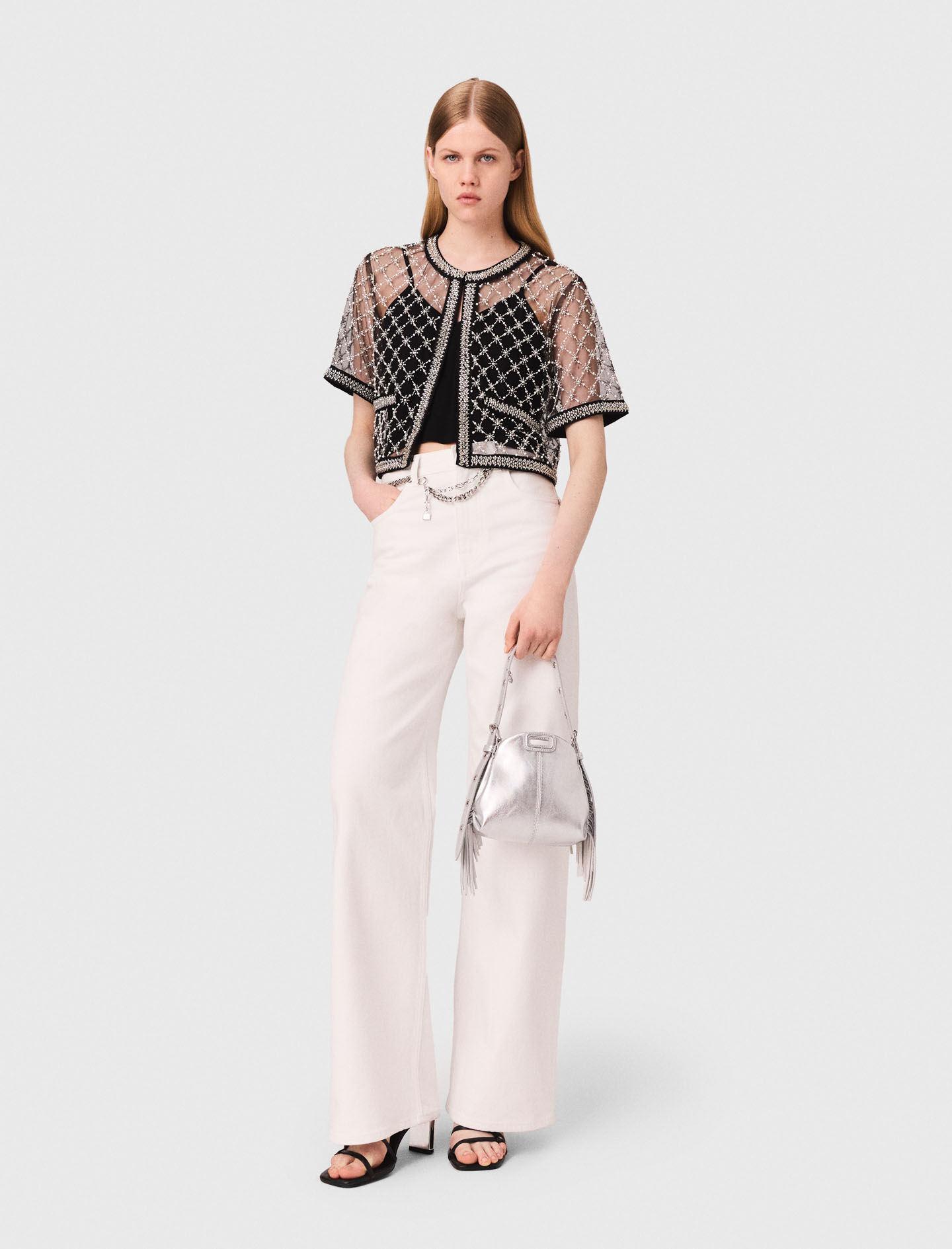 Embroidered tulle top Black for Women | Maje