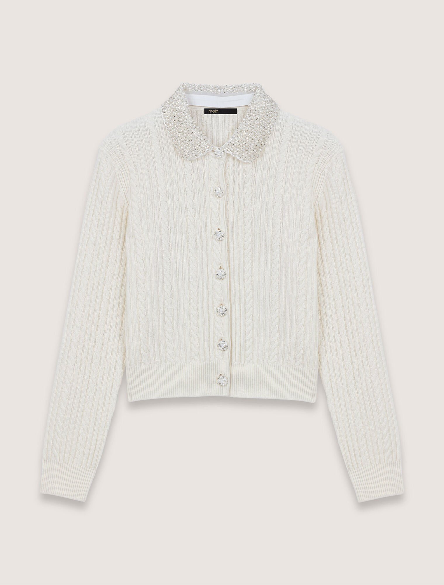 Knit cardigan with removable collar