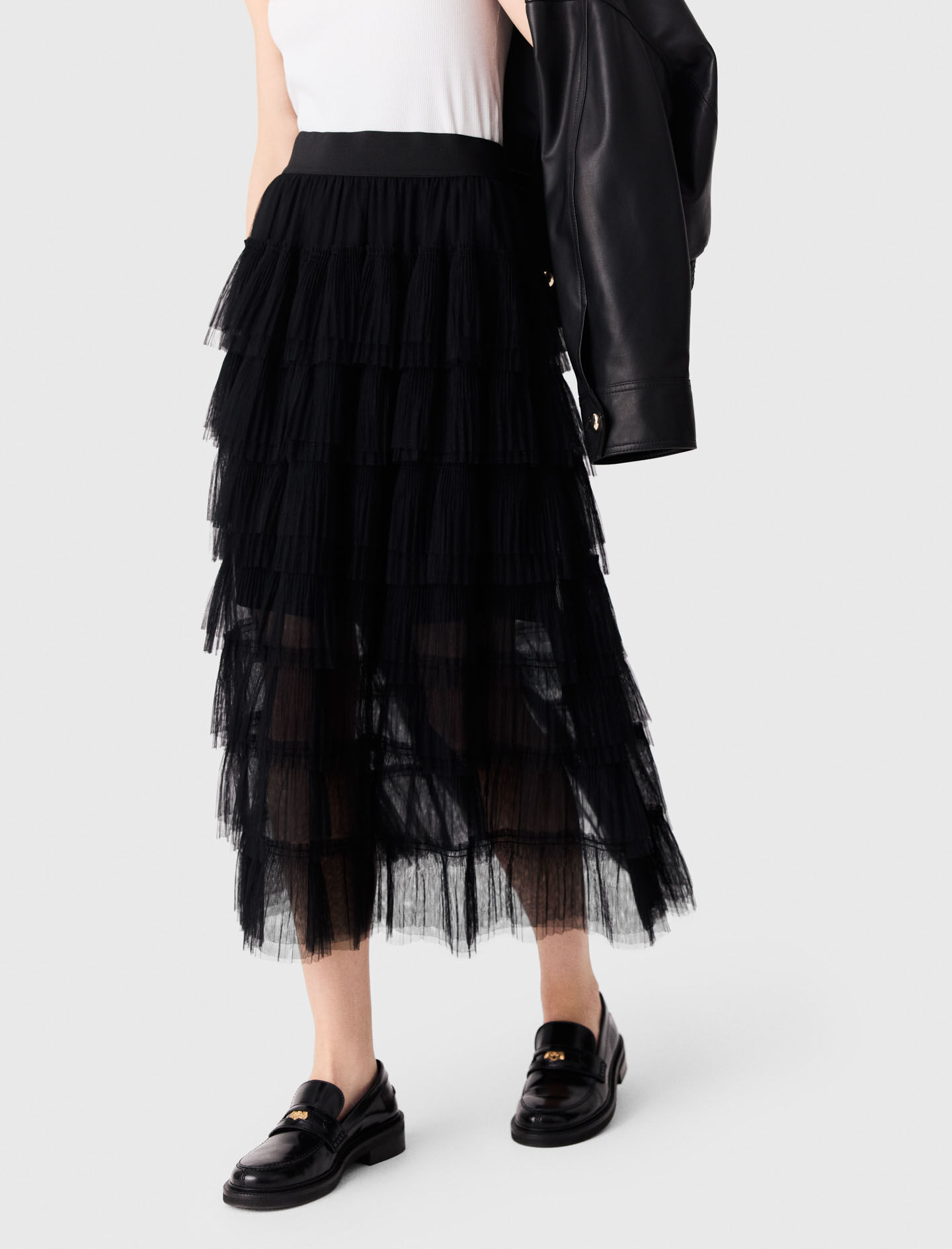 Tulle midi skirt Black for Women | Maje