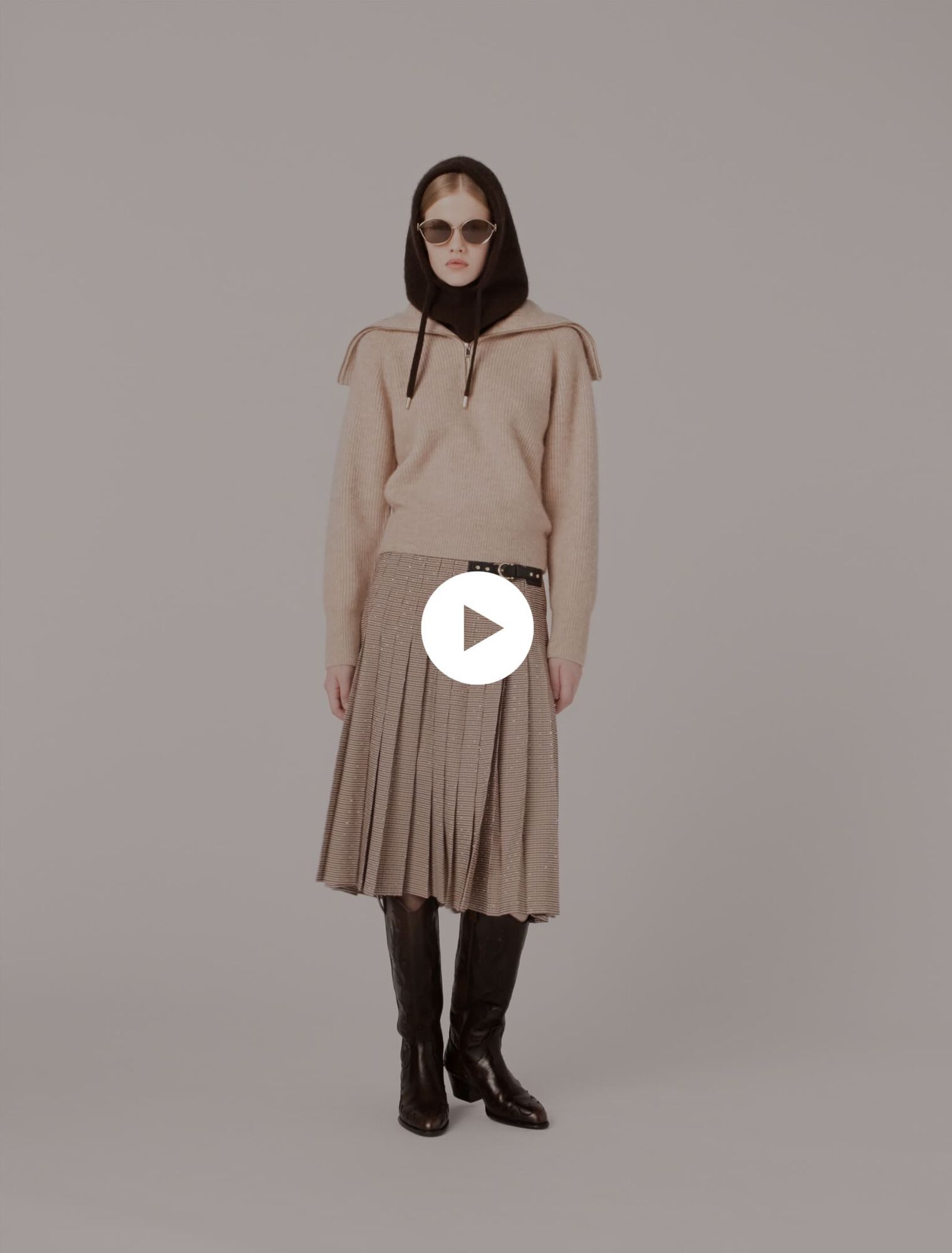 Rhinestone jumper with half-zip collar