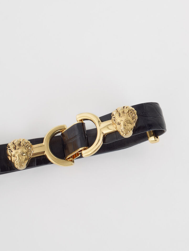 Thin leather belt with lion bit Thin leather belt with lion bit