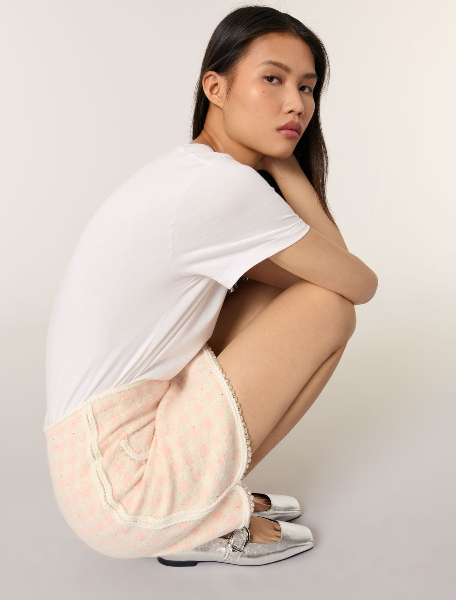 Short tweed-effect knit skirt Short tweed-effect knit skirt