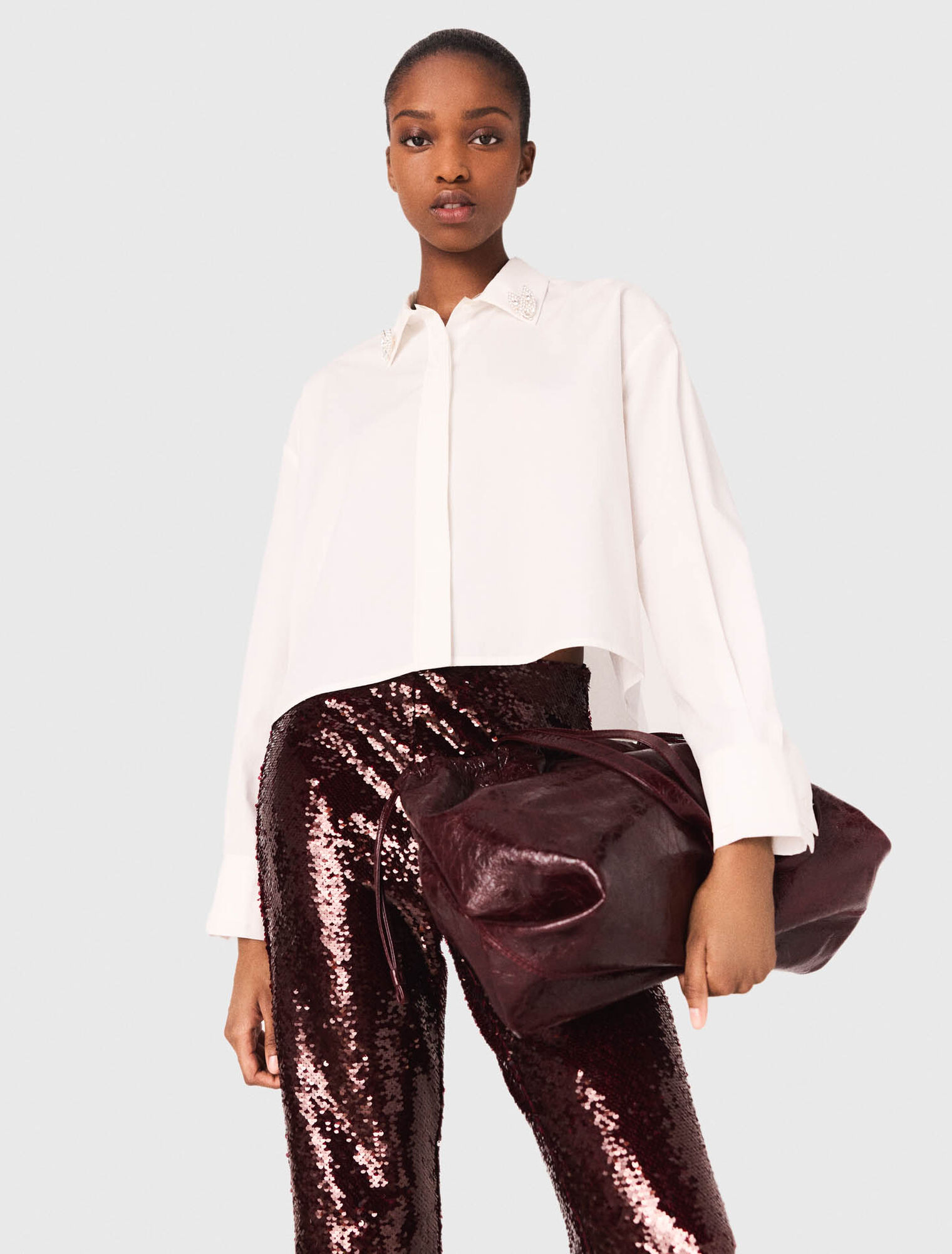 Cropped shirt with jewel detail