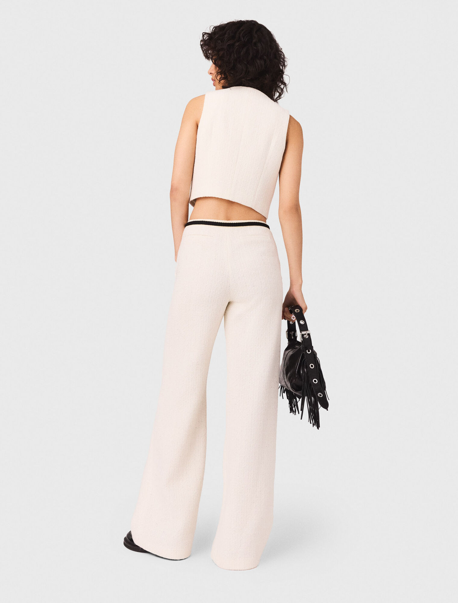 Wide leg tweed-effect trousers