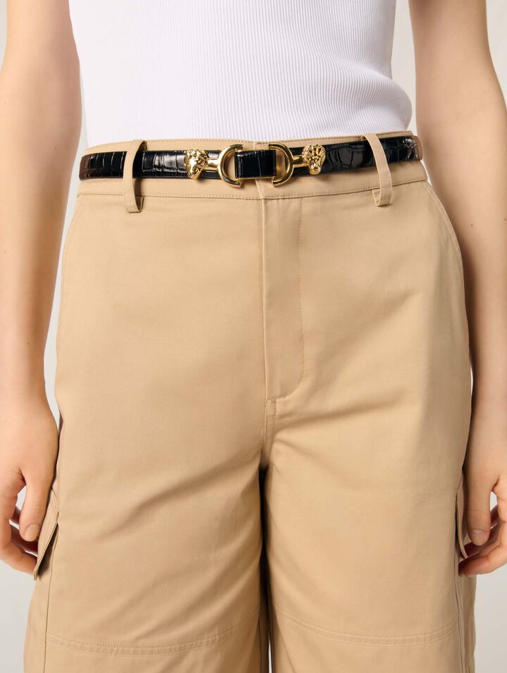 Thin leather belt with lion bit Thin leather belt with lion bit