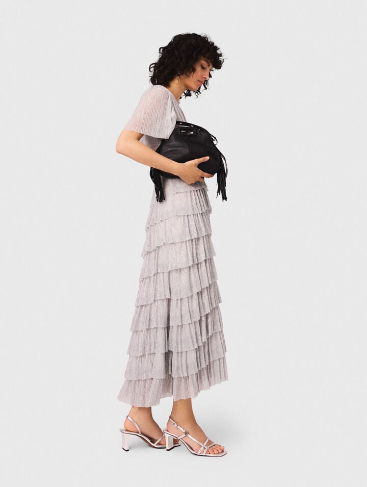 Metallic ruffled midi dress