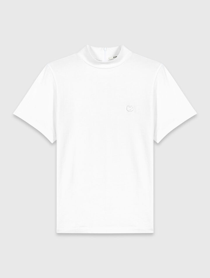 Crew neck T-shirt with back zip