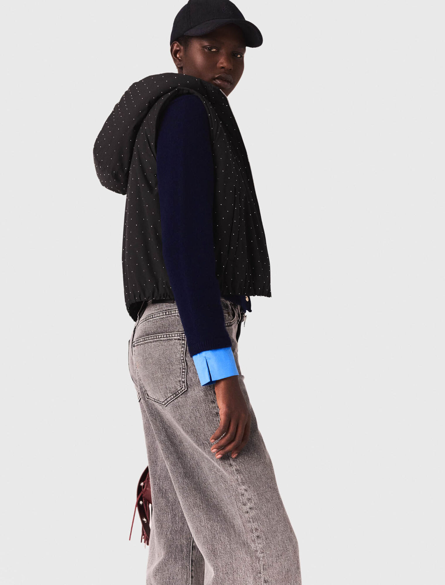 Rhinestone sleeveless puffer jacket