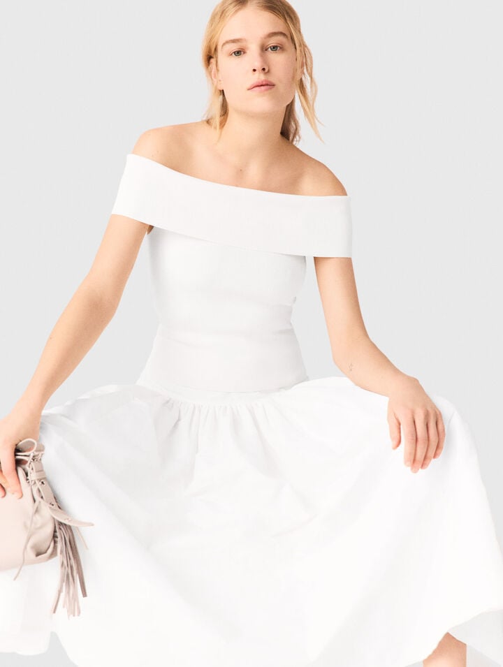 Rib knit bardot-neck top