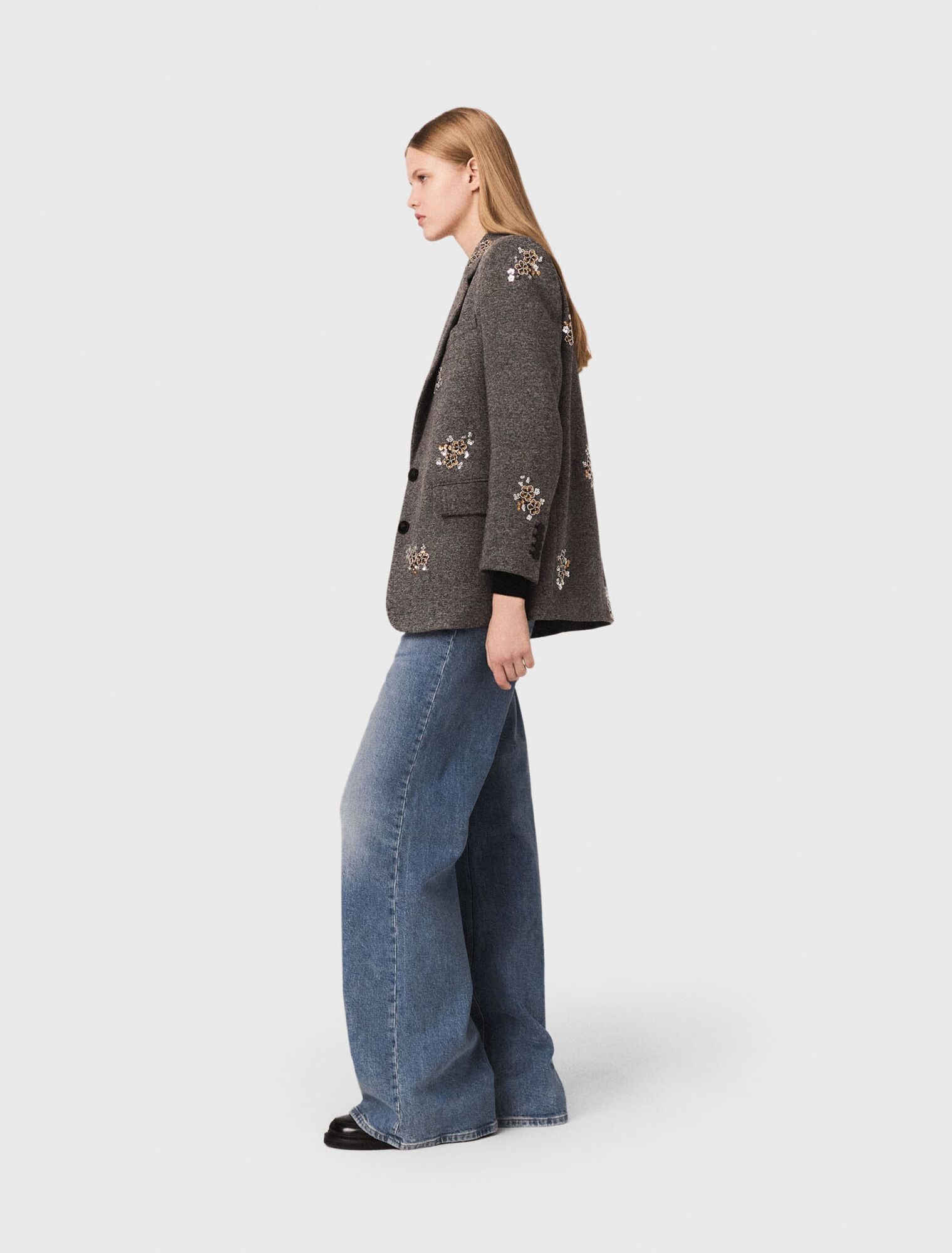 Flower-embroidered wool jacket Flower-embroidered wool jacket