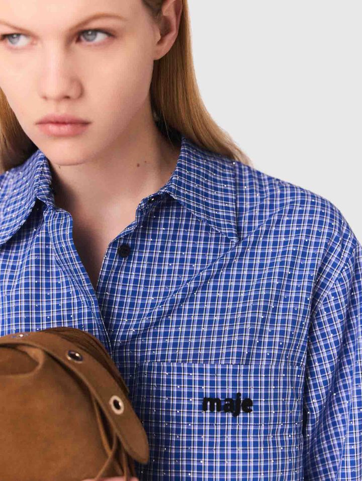 Rhinestone shirt with removable col