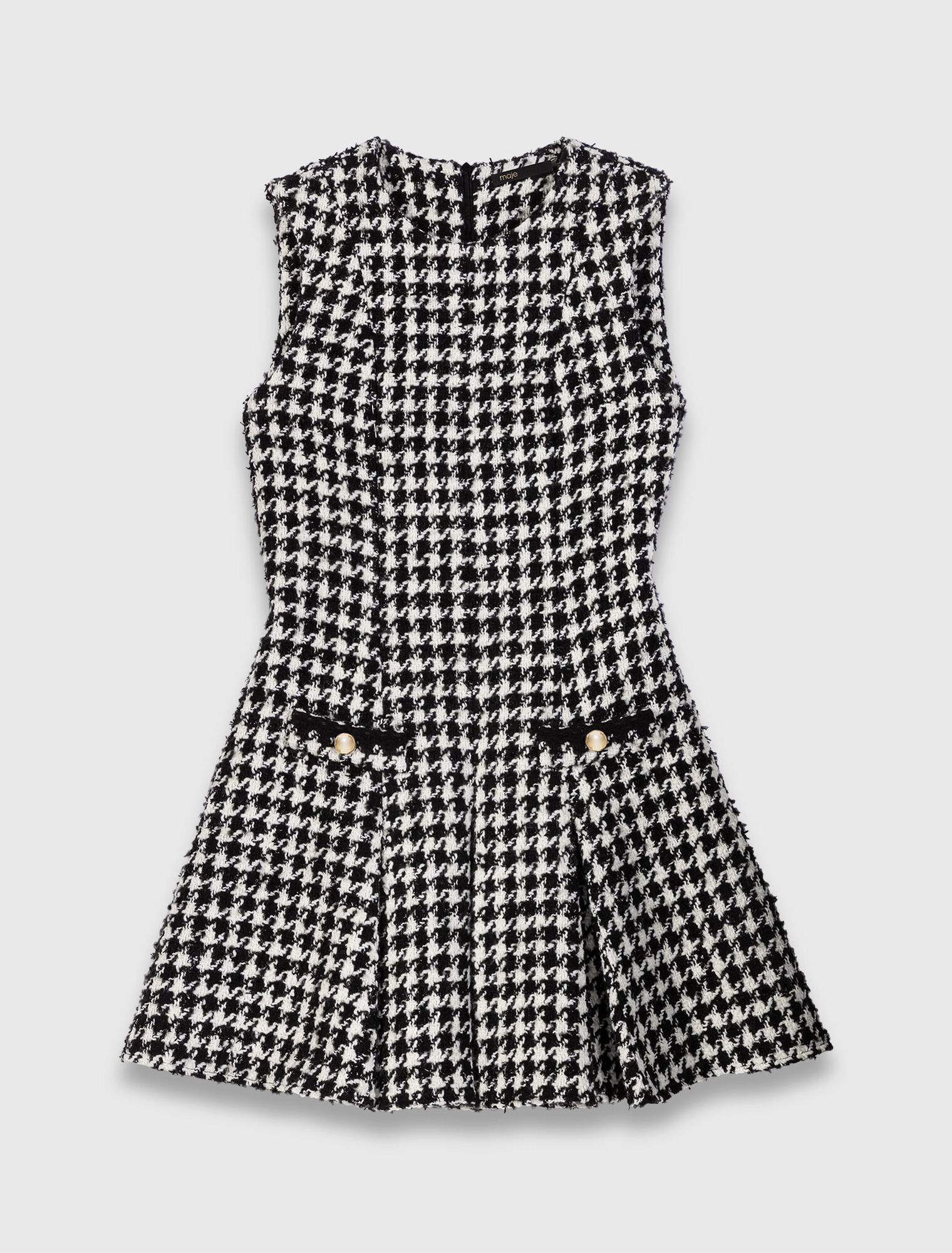 Flared houndstooth tweed dress