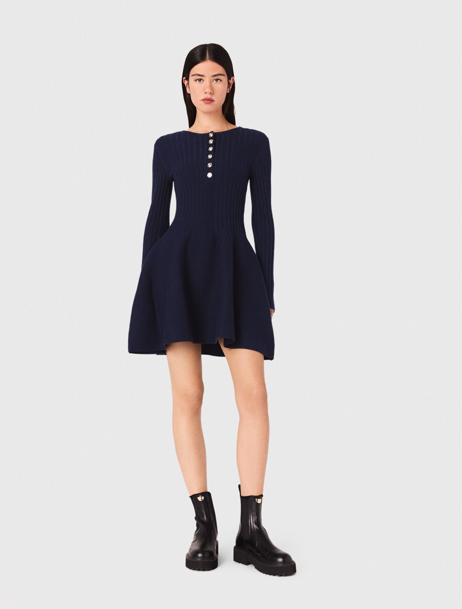 Knit dress with flared skirt