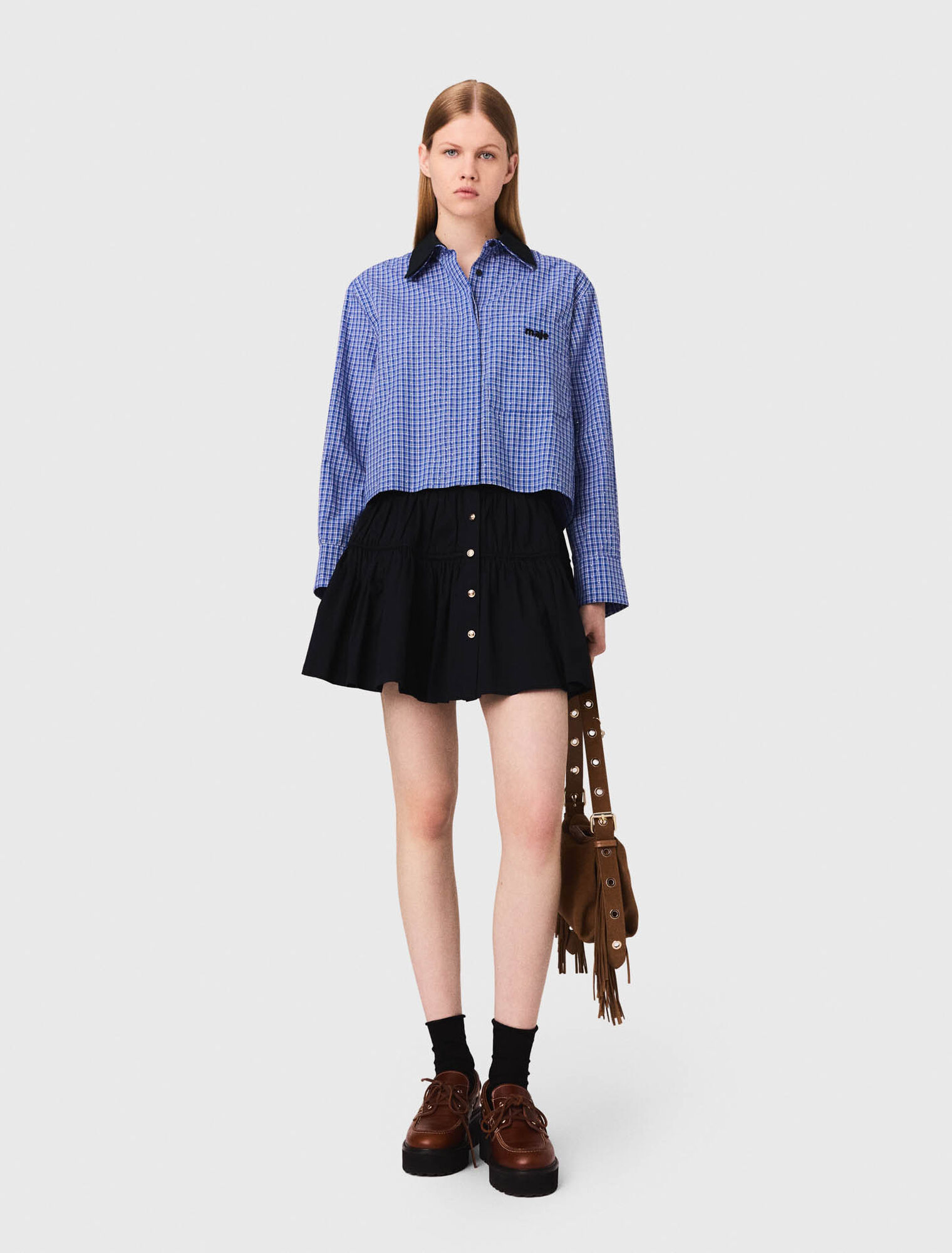 Rhinestone shirt with removable col