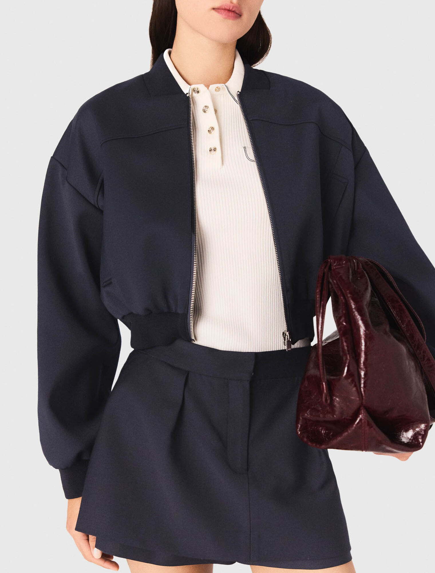 Zipped mixed wool bomber