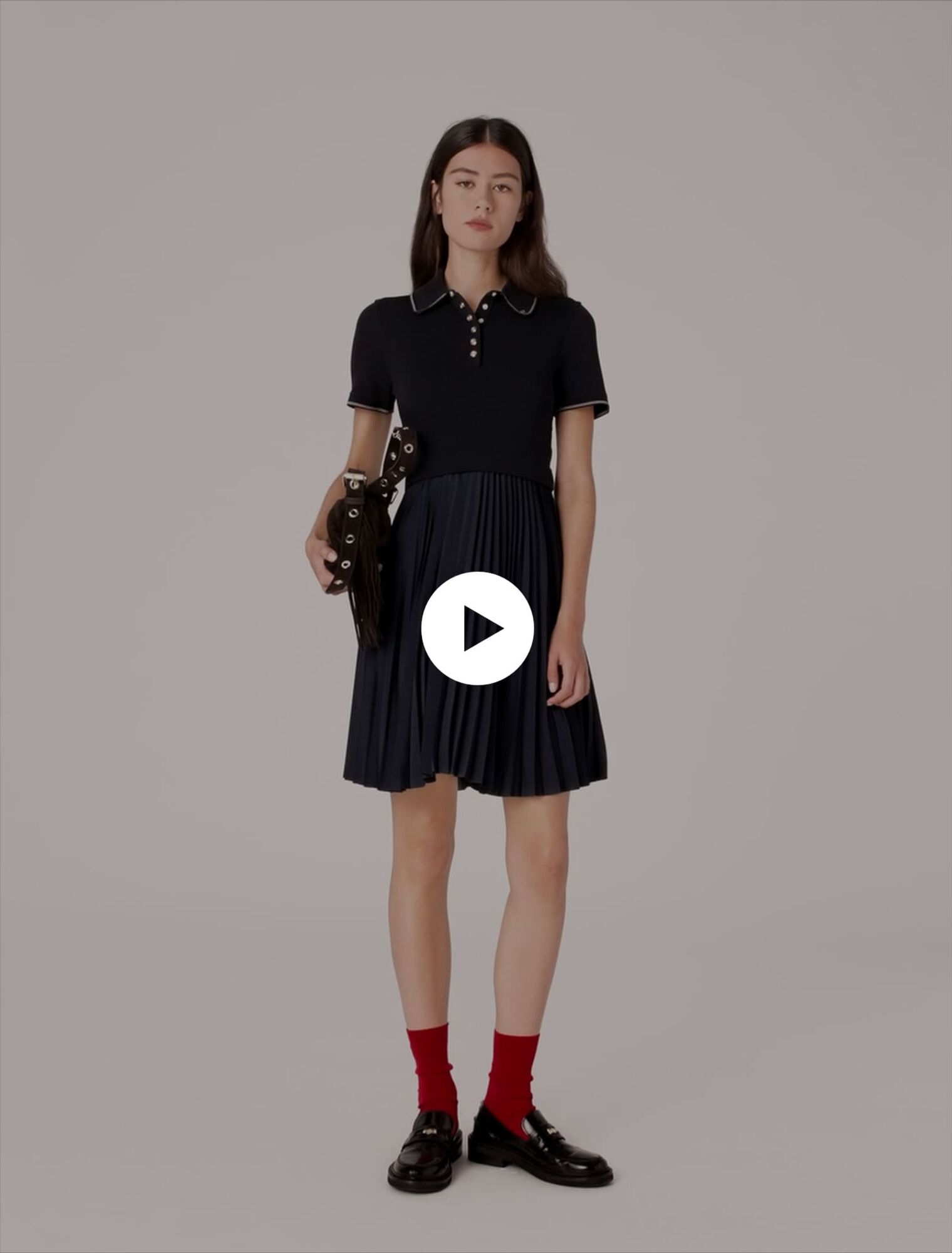 Short pleated polo collar dress