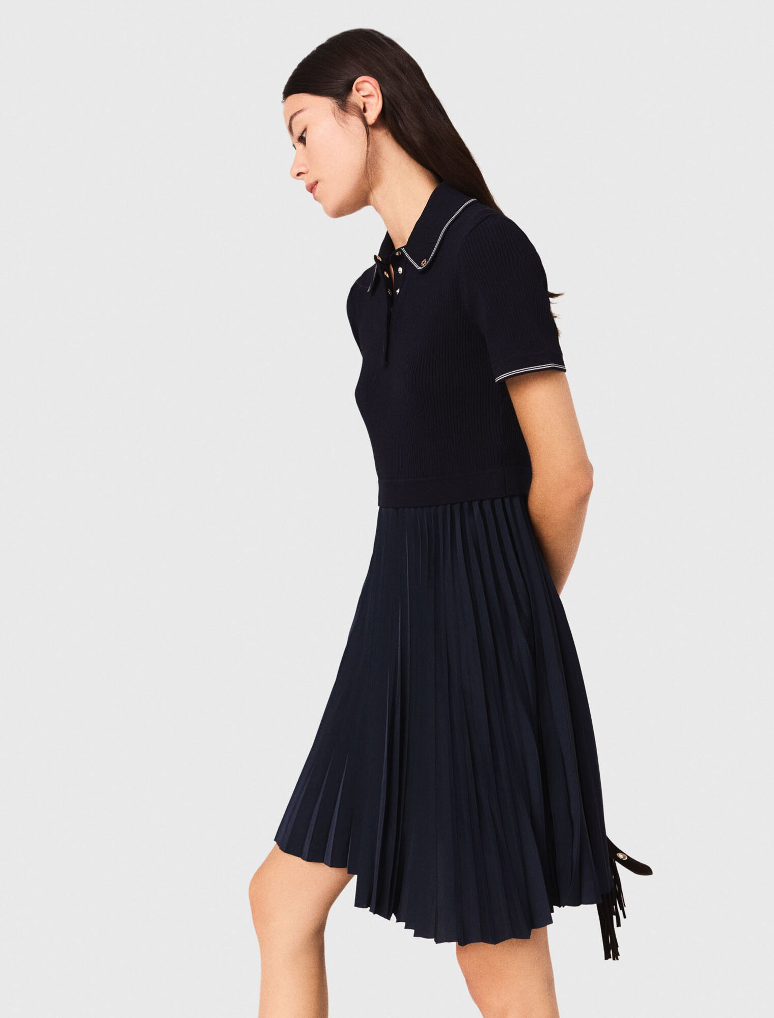 Short pleated polo collar dress