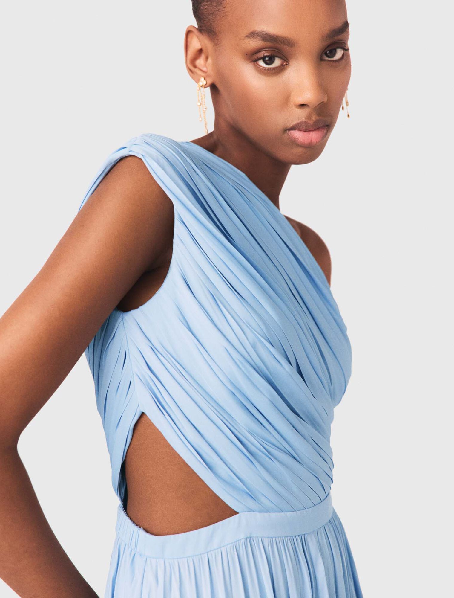 Asymmetrical pleated maxi dress